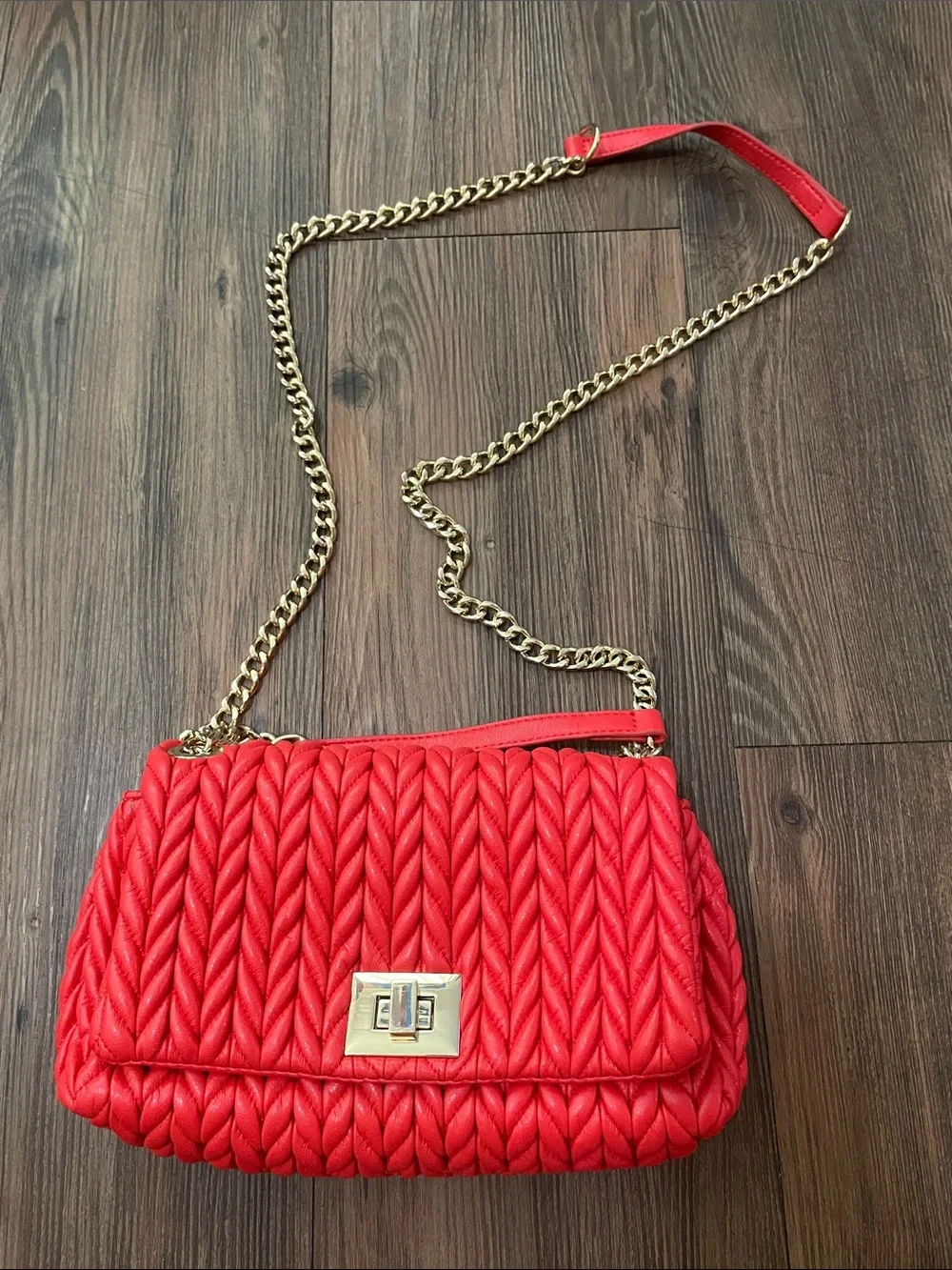 INC International Concepts Red Quilted Chain-Handle Crossbody